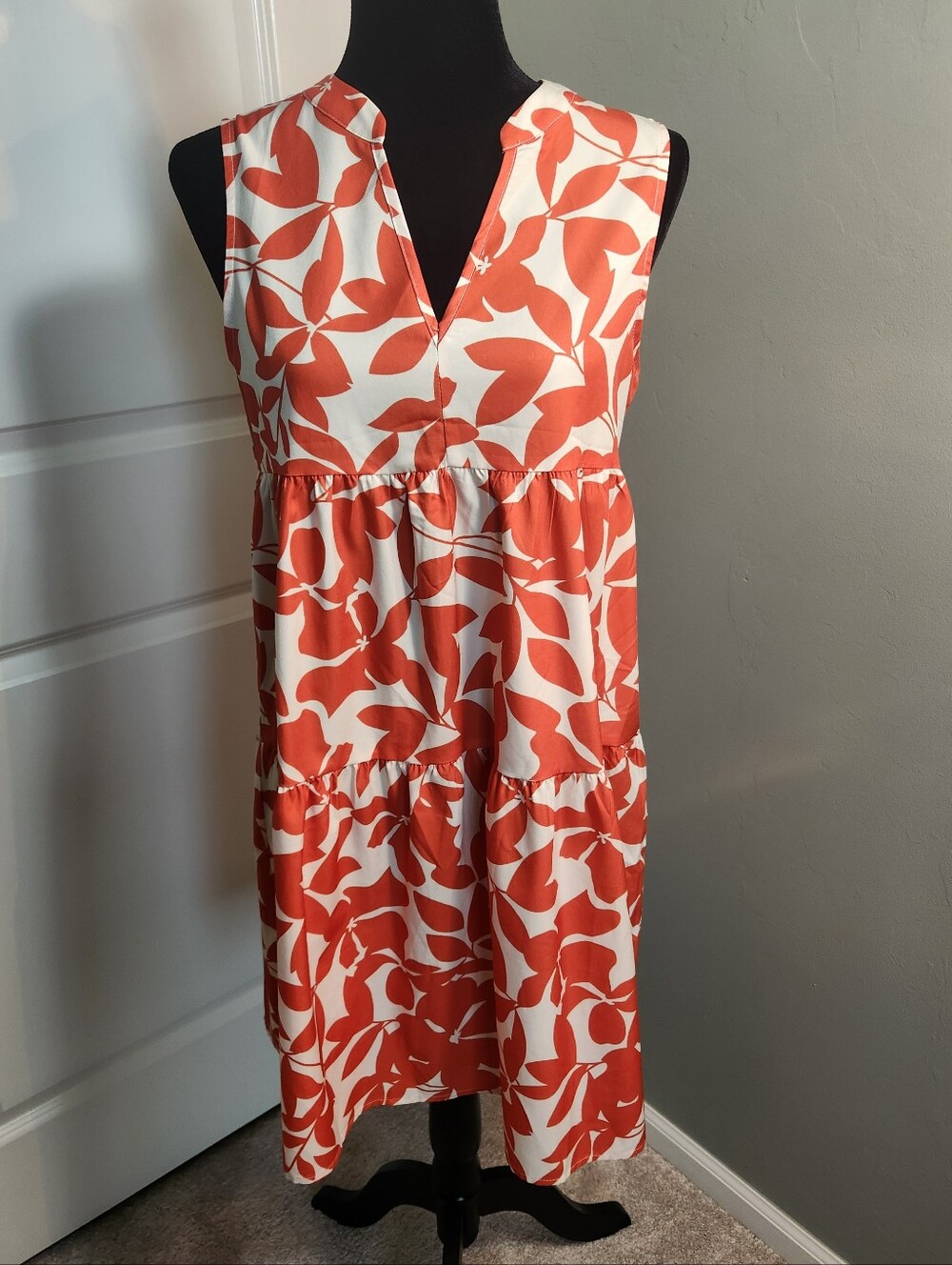 Sleeveless Coral Leaf Print Mini Dress